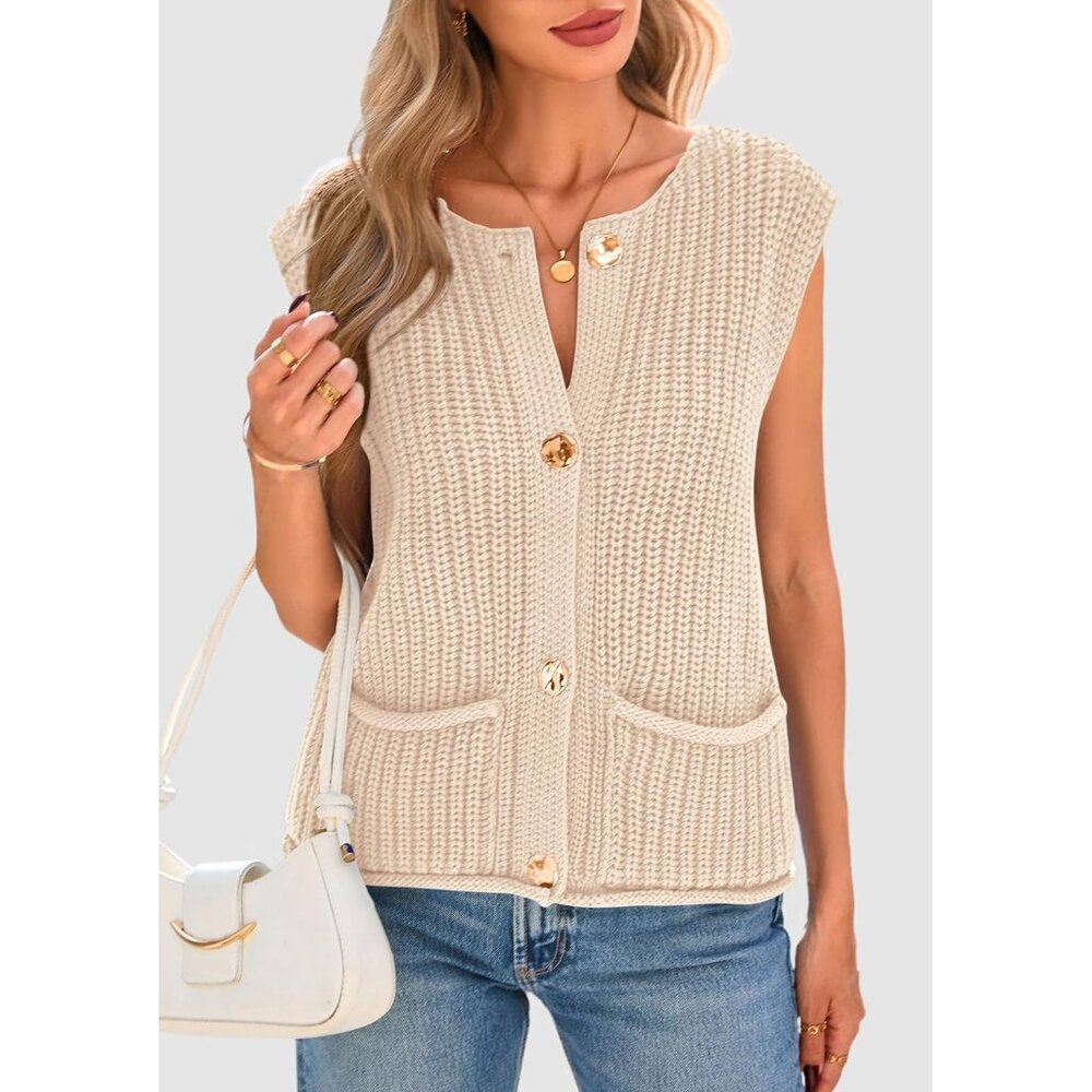Versatile Women's Button Down Chunky Knit Sleevel… - image 8